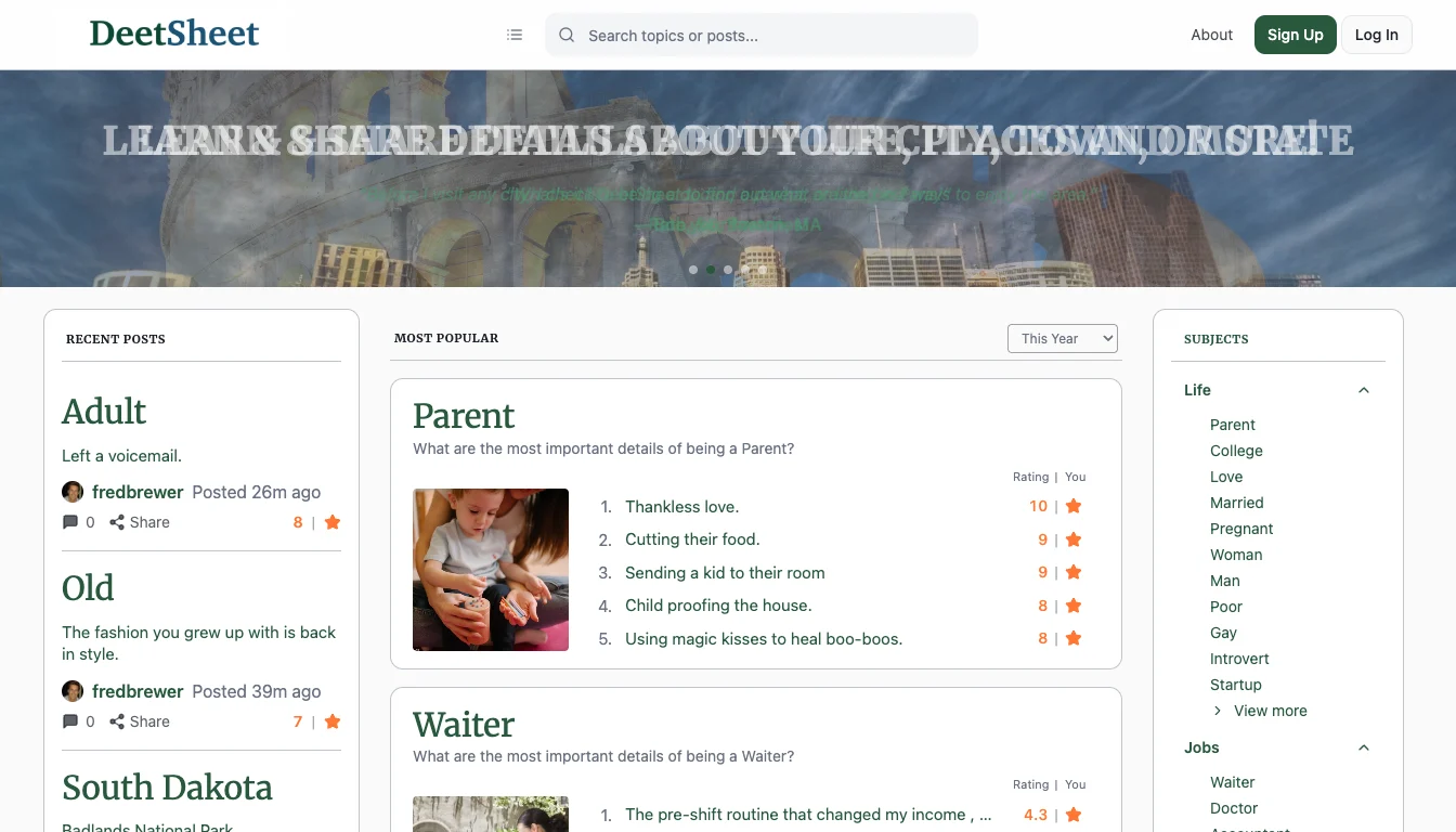 Preview of the DeetSheet website